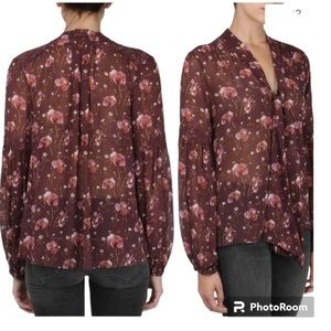 ULLA JOHNSON Mimi Silk Floral Blouse in Burgundy